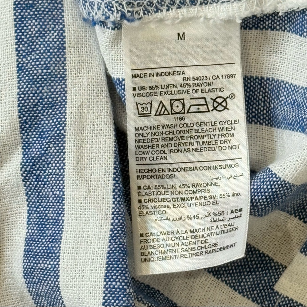 Old Navy Striped Midi Fit & Flare Linen Dress Women’s Medium Blue White Coastal - Picture 3 of 7
